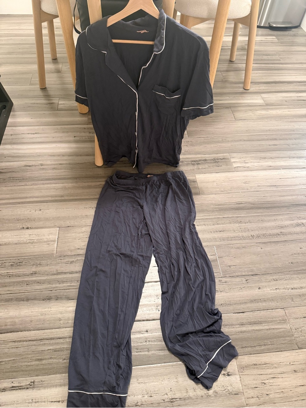 Eberjey Grey pajama set with pink piping